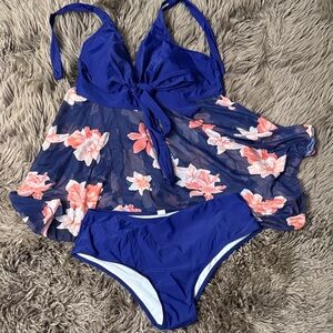Floral Blue Two-Piece Swimsuit